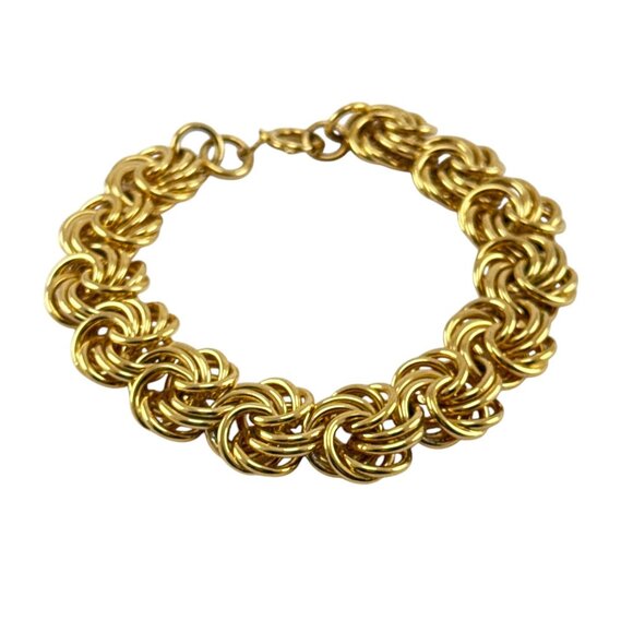 Vintage Gold Tone Statement Chain Link Bracelet Chunky Textured Women’s Jewelry - Picture 1 of 8